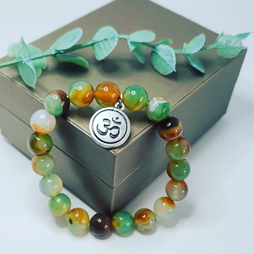 Rainbow Agate Om charm bracelet